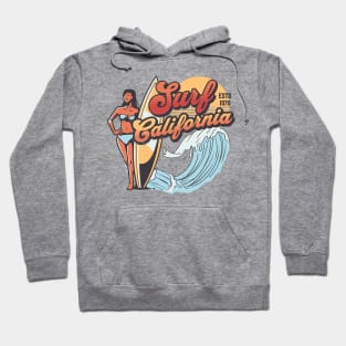 Surf California // Vintage Surfer Babe // Retro Surfing Hoodie